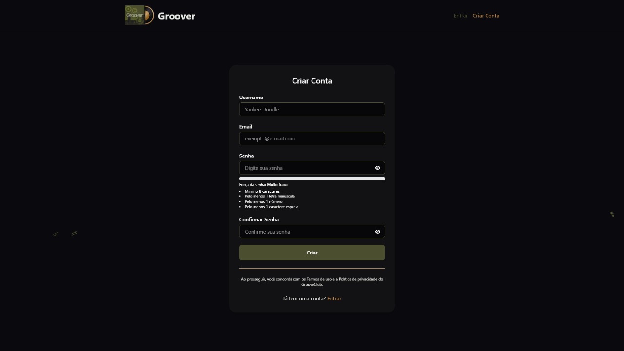 Página de Conta do Groover